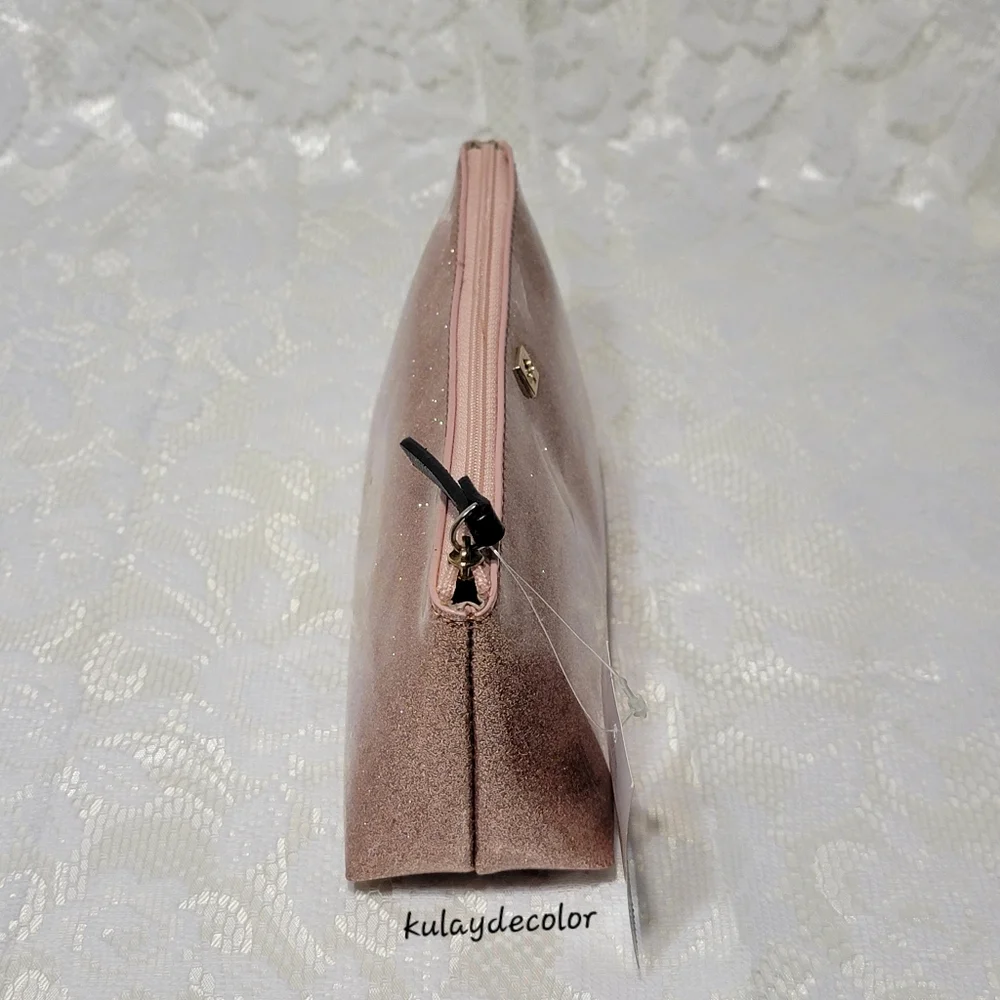 Kate Spade Clutch Makeup Bag Little Shilo Rose Gold Glitter Cosmetic Pouch NWT